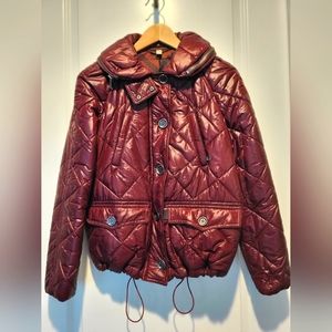 Burberry Brit Plum Puffer Jacket with Hood Size Small Petite